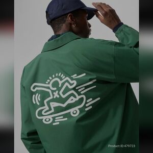 UNIQLO X Keith Haring Coaches Jacket Green / White Size M Skateboard Art Promo